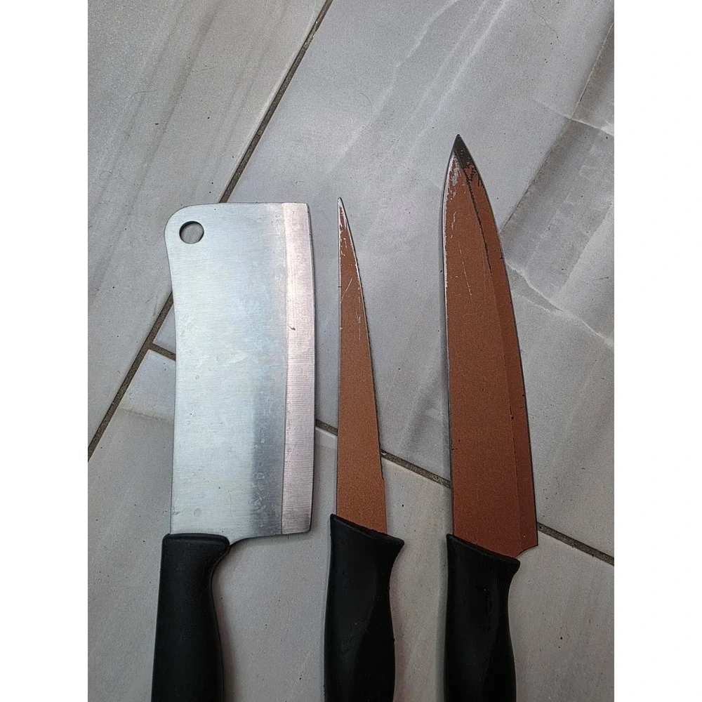 Farberware Cleaver and Copper Chef Knife Set 3 Piece Mixed Kitchen Cutlery A4